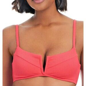 Bar III Women's V-Wire Plunge-Neck Bralette Bikini Bright Rose Size Medium NWT